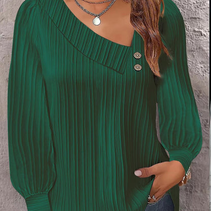 Dam Skjorta Långärmad V-ringning Polyester Blus-6