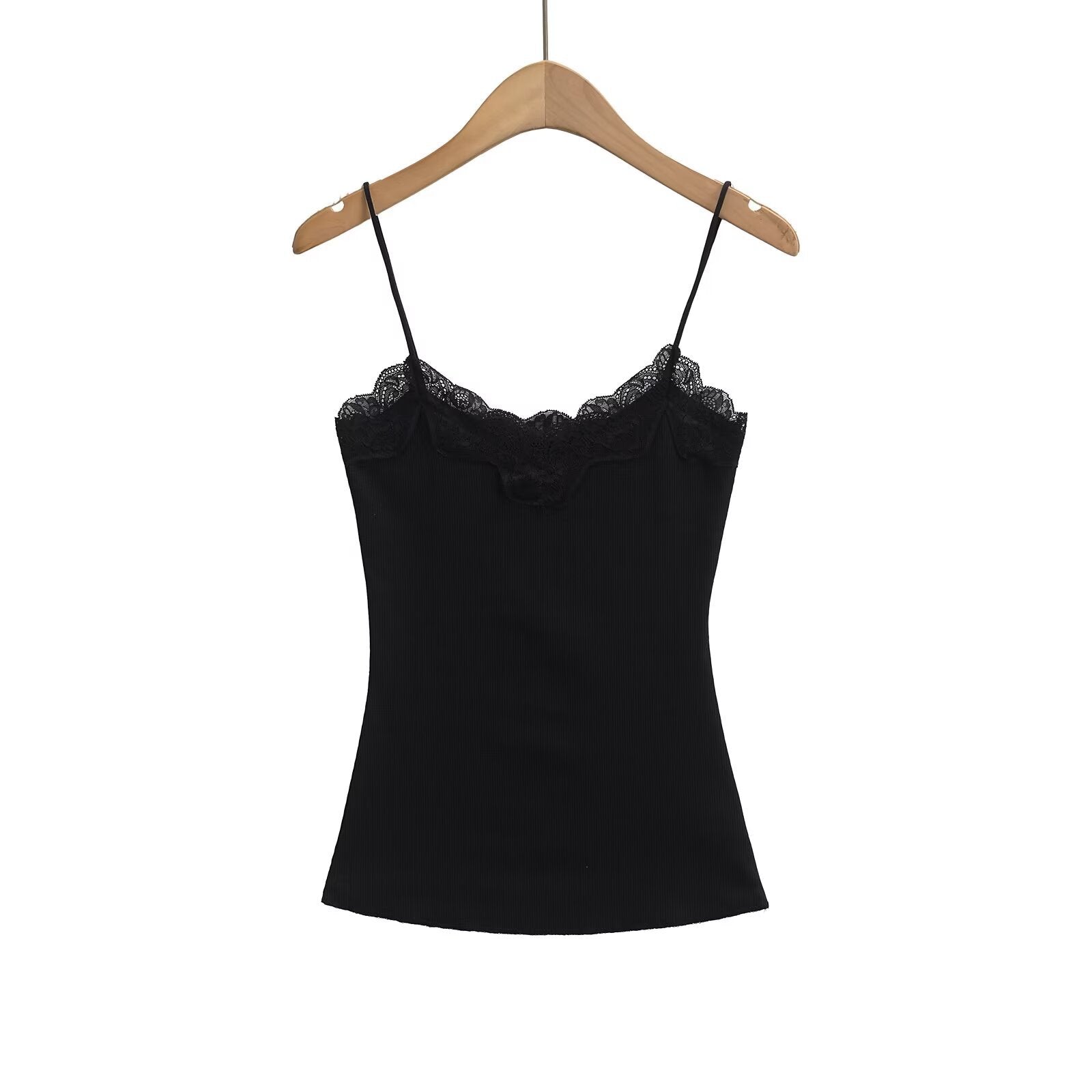 Kvinnors Topp V-ringning Spetsdetalj Mjukt Material 5