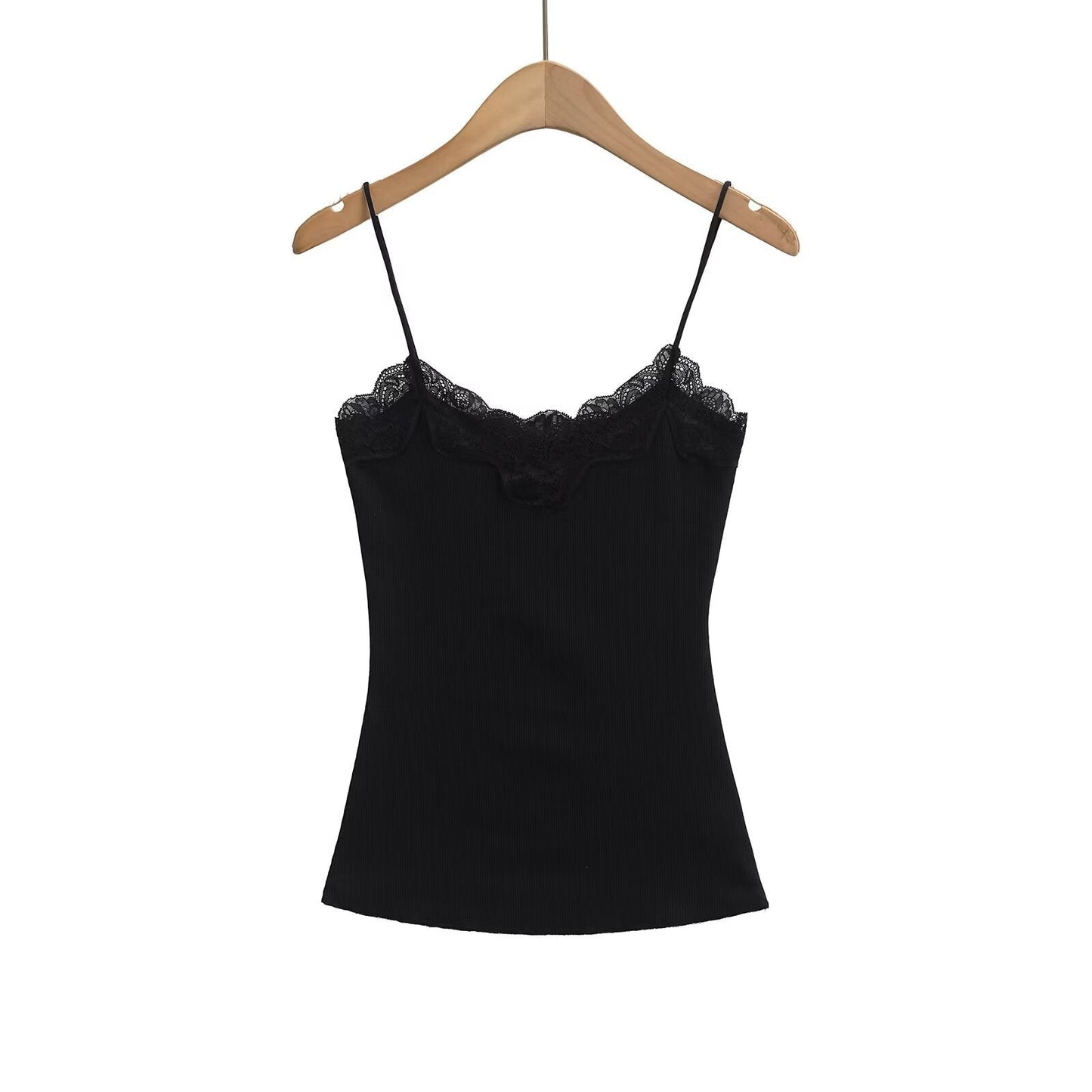 Kvinnors Topp V-ringning Spetsdetalj Mjukt Material 11