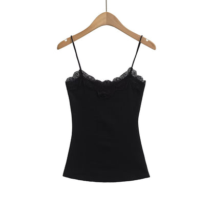 Kvinnors Topp V-ringning Spetsdetalj Mjukt Material 11