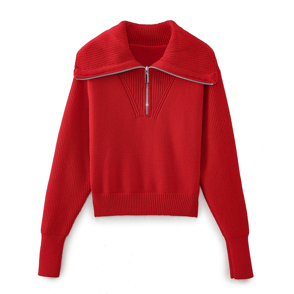Stickad Tröja Dam Modern Design Ull med Blixtlås-3