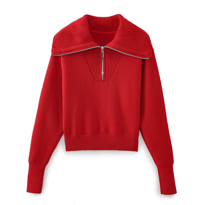 Stickad Tröja Dam Modern Design Ull med Blixtlås-3