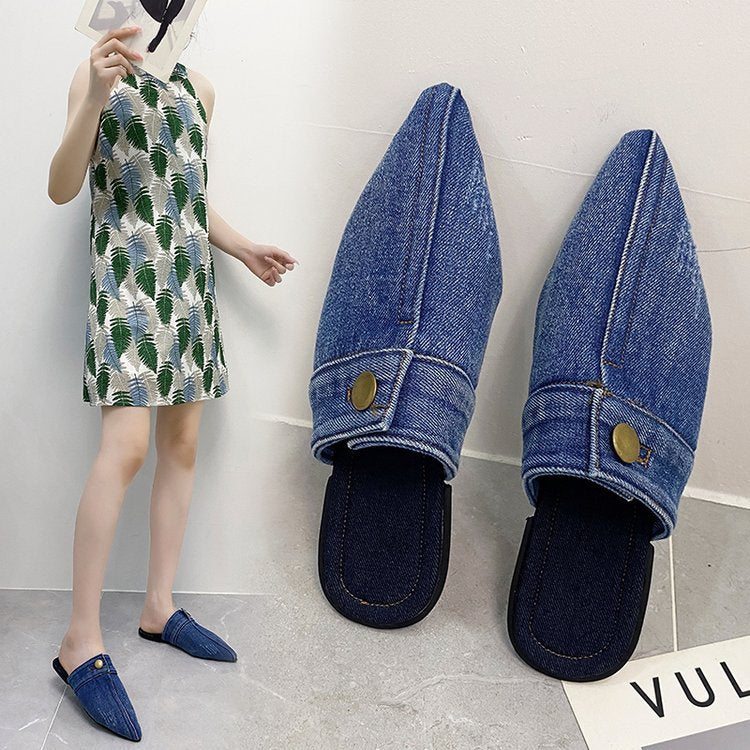 Öppna Mulor för Kvinnor i Denim med Spetsig Tå – Bekväm och Andningsbar Design för Varmare Dagar 2