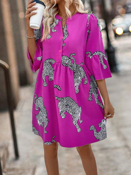 Kvinnors Midi Klänning A-Linje Polyester med Utställda Ärmar-1