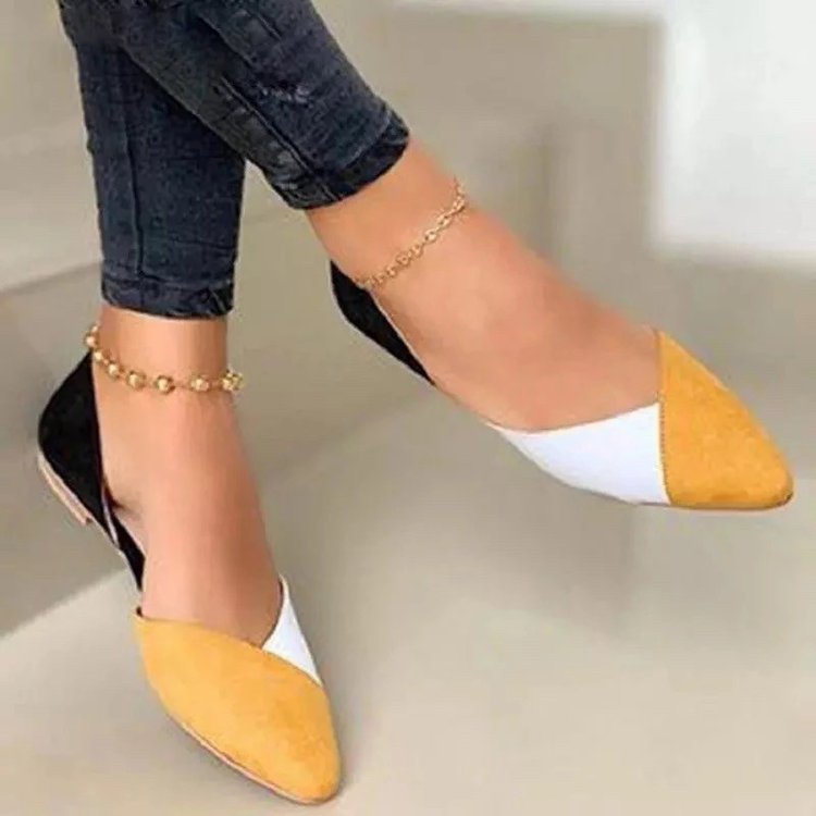Ballerina Schuhe für Frauen mit Spitzem Zeh und Farbblockdesign – Komfortable Mokassins aus Wildleder und Stoff, Größe 36-41 4
