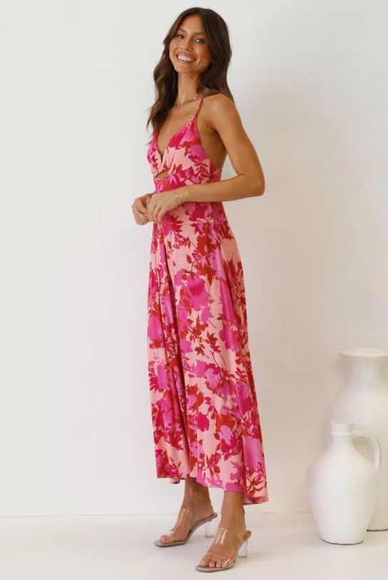 Dam A-Linje Klänning Tryckt Polyester för Sommar-1