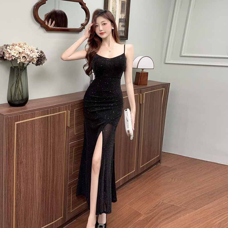 Variant image for Fina Dam Klänningar Bodycon Spaghetti Bärare Polyester med Slits-1