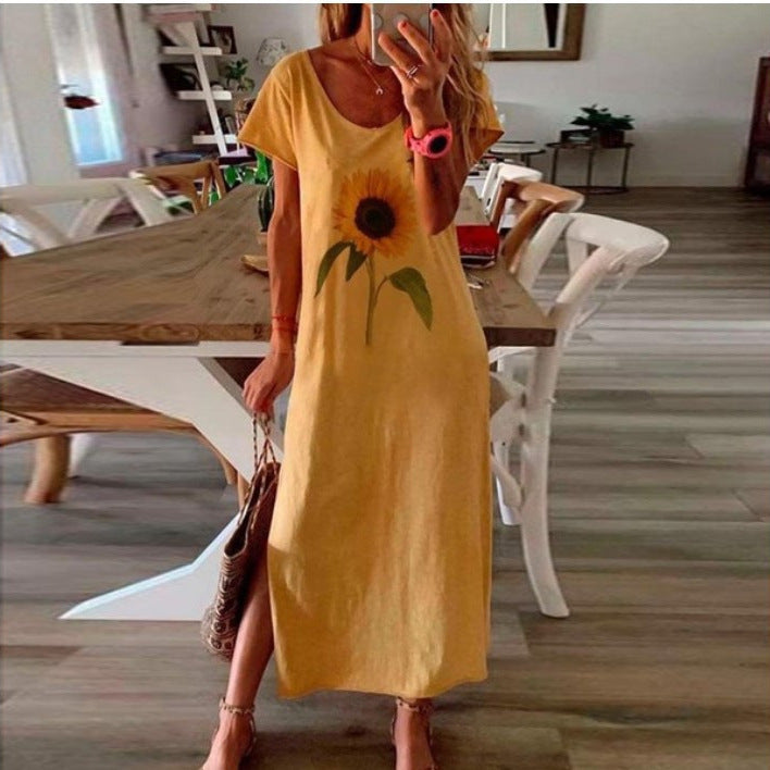 Damklänning Tryckt Lång med Sidoslits Polyester 5