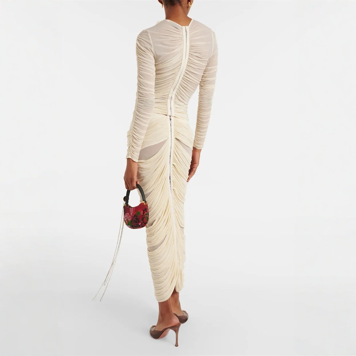 Damklänning Midi Tredimensionell Blommig Design Högkvalitativt Tyg-5