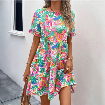 Kvinnors Tårta Klänning Blommig Tryckt Bomull Polyester-5