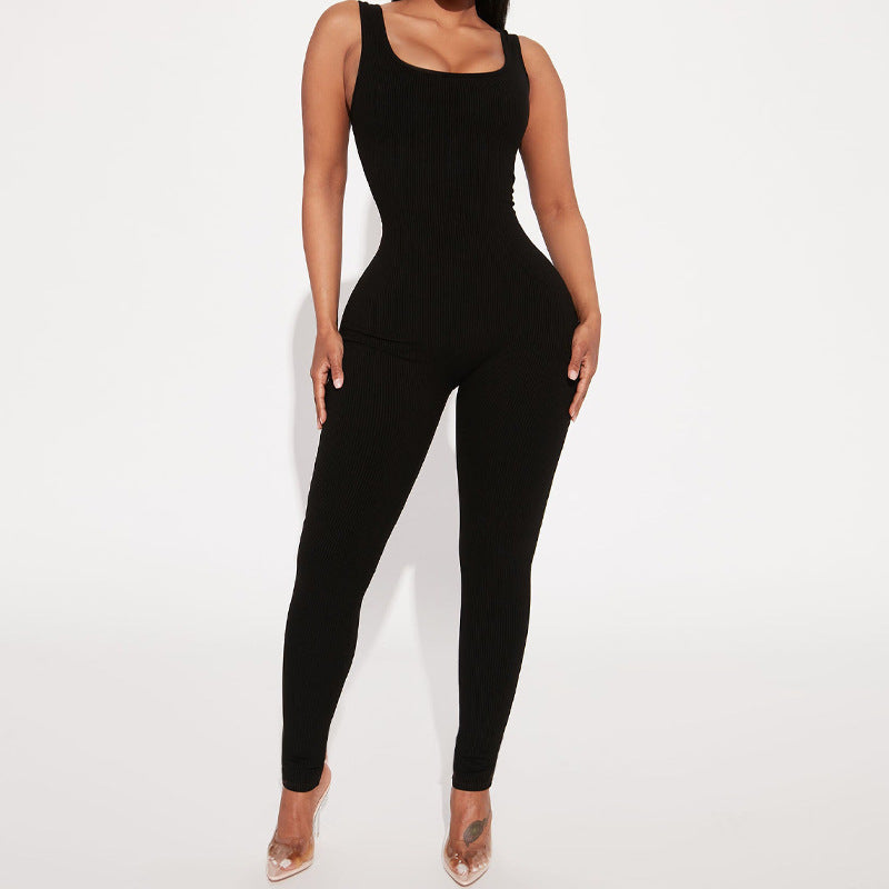 Dam Jumpsuit Fyrkantig Halshals Slim Fit Polyester-4