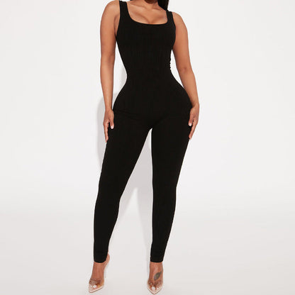Dam Jumpsuit Fyrkantig Halshals Slim Fit Polyester-4