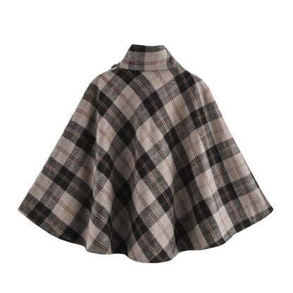 Dam Cape Coat Scarf Randig Lång Ärmlängd Blandat Tyg-3