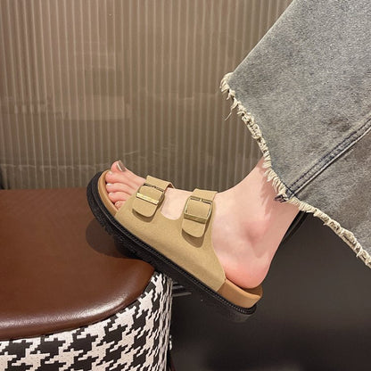 Dam Träskor Dubbelbälte Ergonomisk Fotbädd Trätofflor 7