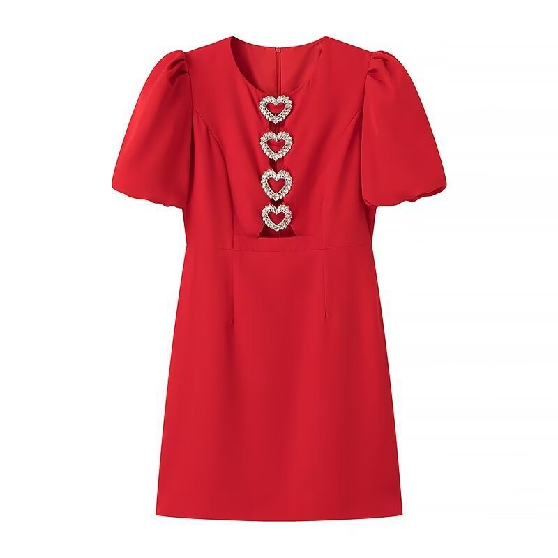 Aftonklänning med Puffärmar och Ergonomiskt Snitt i Högkvalitativt Tyg – Perfekt för Fester och Bröllop 7