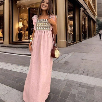 Dam Klänning Lång Färgblock Polyester Ärmlös Elegant-2