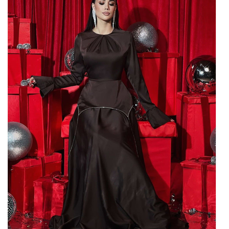 Kvinna Lång Klänning A-Linje Polyester Elegant Långärmad-2