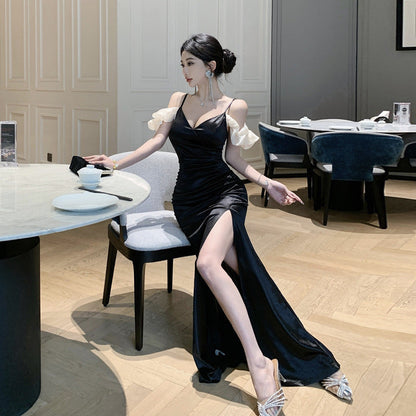 Kvinnors Lång Klänning V-ringning Ärmlös Polyester-4