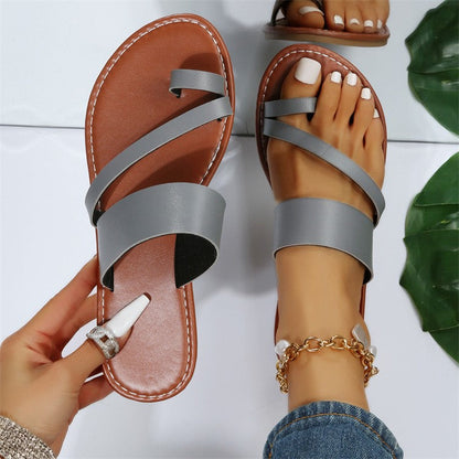 Kvinnor Platta Sandaler Elegant Banddesign Syntetiskt Läder 3