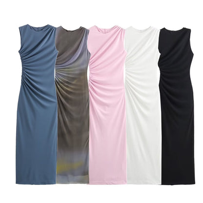 Damklänning Slim Fit Rund Halsringning Polyester-2