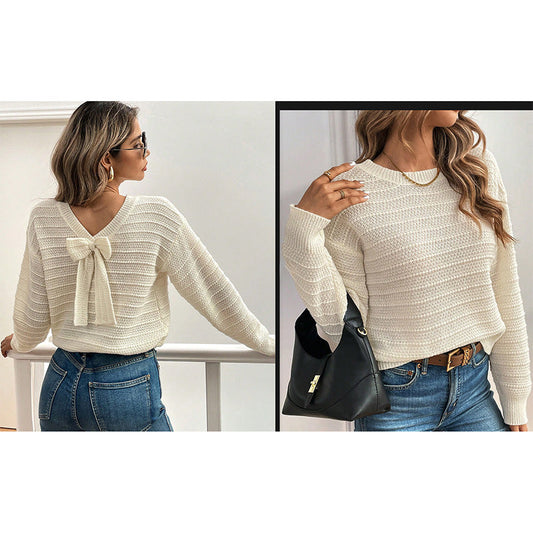 Stickad Dam Tröja i Mjuk Bomullsmix med Randigt Mönster och Lekfull Rygg – Modern Design för Vardags och Fest 1