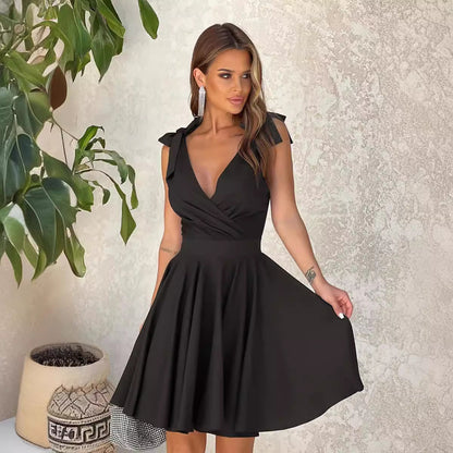 Kvinnors Miniklänning A-linje Djup V-ringning Polyester 3