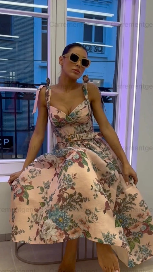 Dam Midikjol Blommönster Elegant Polyester-1