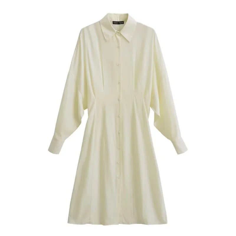 Variant image for Dam Skjortablusklänning med Puffärmar och Svängande Kjol i Lätt Material-1