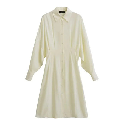 Variant image for Dam Skjortablusklänning med Puffärmar och Svängande Kjol i Lätt Material-1