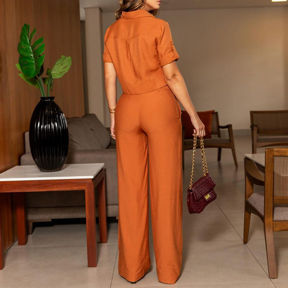 Dam Fritidsuppsättning Skjorta och Byxor Polyester för Sommar-4