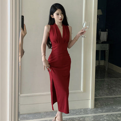 Variant image for Dam Lång Klänning V-hals Smal Midja Högkvalitativt Tyg-1