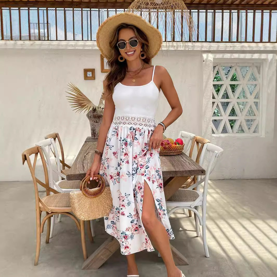 Damklänning A-Linje Blommig Mönster Polyester Medel Längd-5