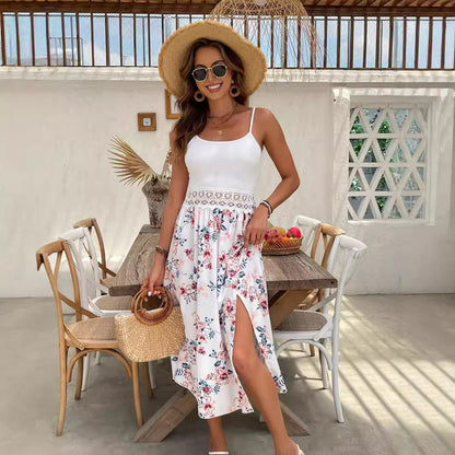 Damklänning A-Linje Blommig Mönster Polyester Medel Längd-5