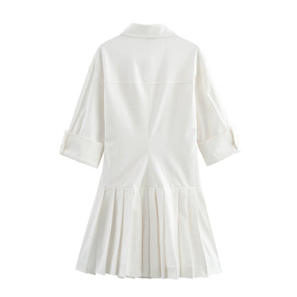 Dam Skjortklänning Midi Ärmlös Polyester A-linjeformad-3