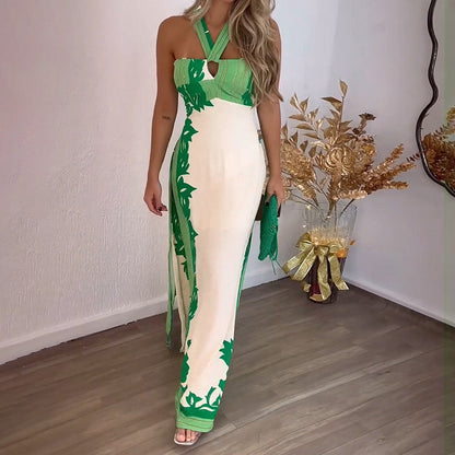 Maxiklänning Dam Halterneck A-linjeformad Polyester för Sommar-5