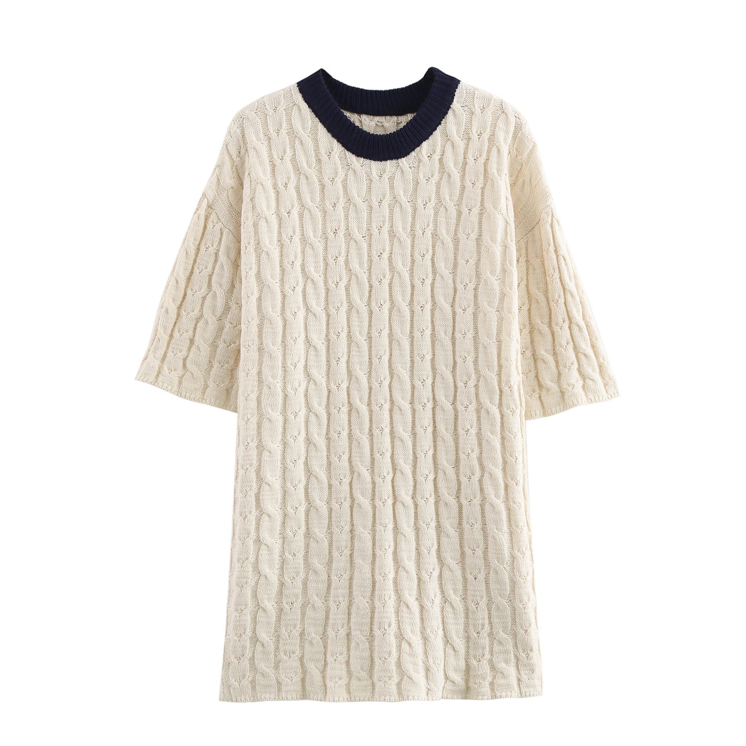 Kvinnors Stickklänning Flätmönster Bomull Avslappnad 8