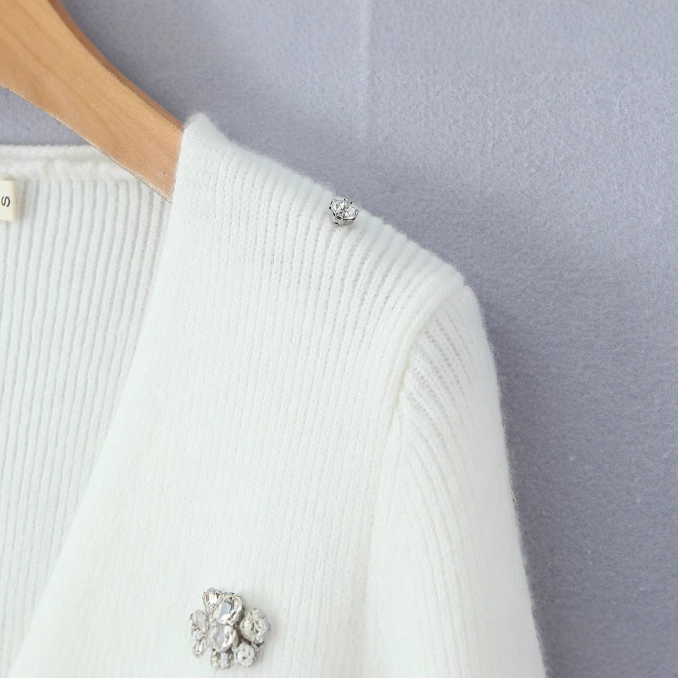 Dam Långärmad Cardigan med Strass-4