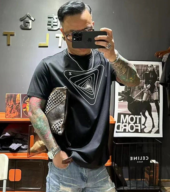 Herr T Shirt Casual Fit Geometrisk Is Silke och Bomull-2