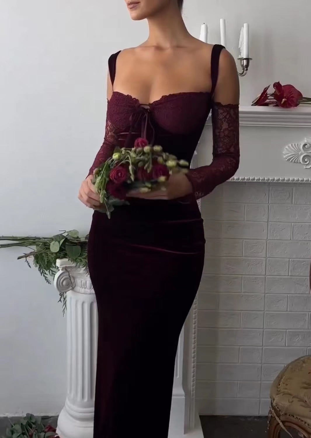 Dam Klänning Bodycon Utanför Axeln Bambufiber-5