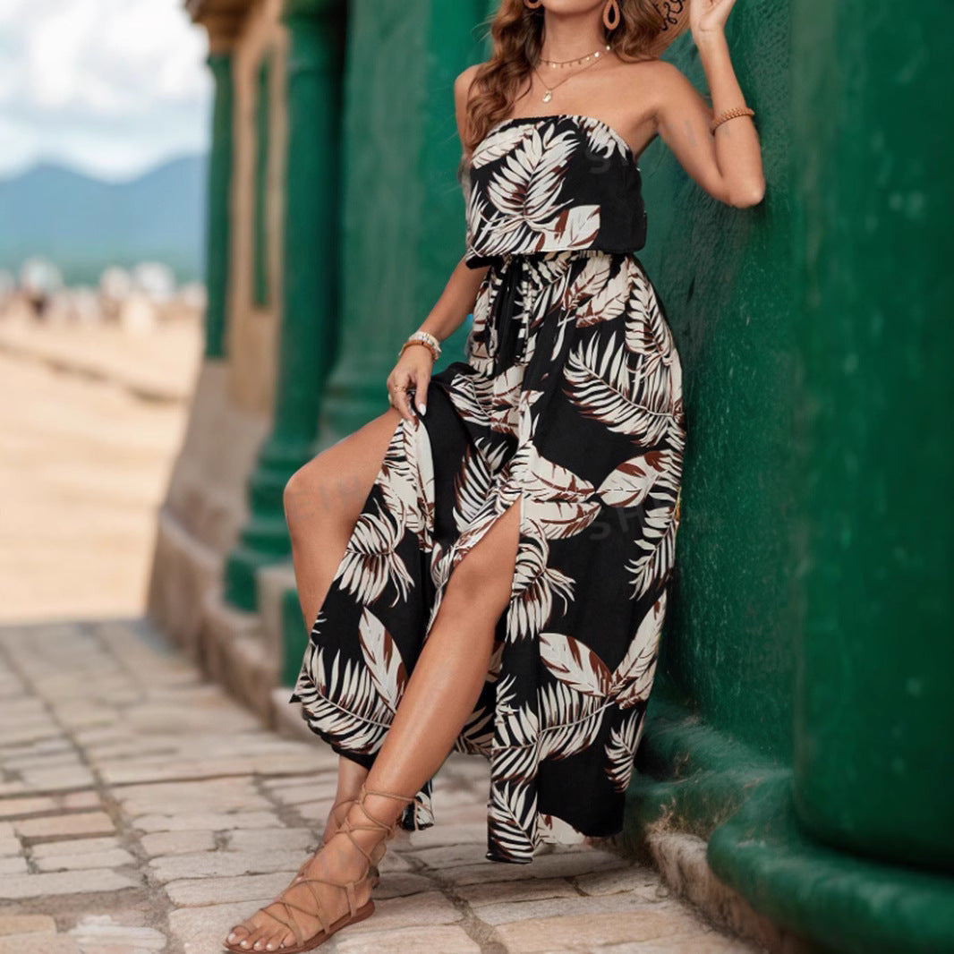 Maxiklänning Dam Asymmetrisk Ruffle Polyester för Sommar-3