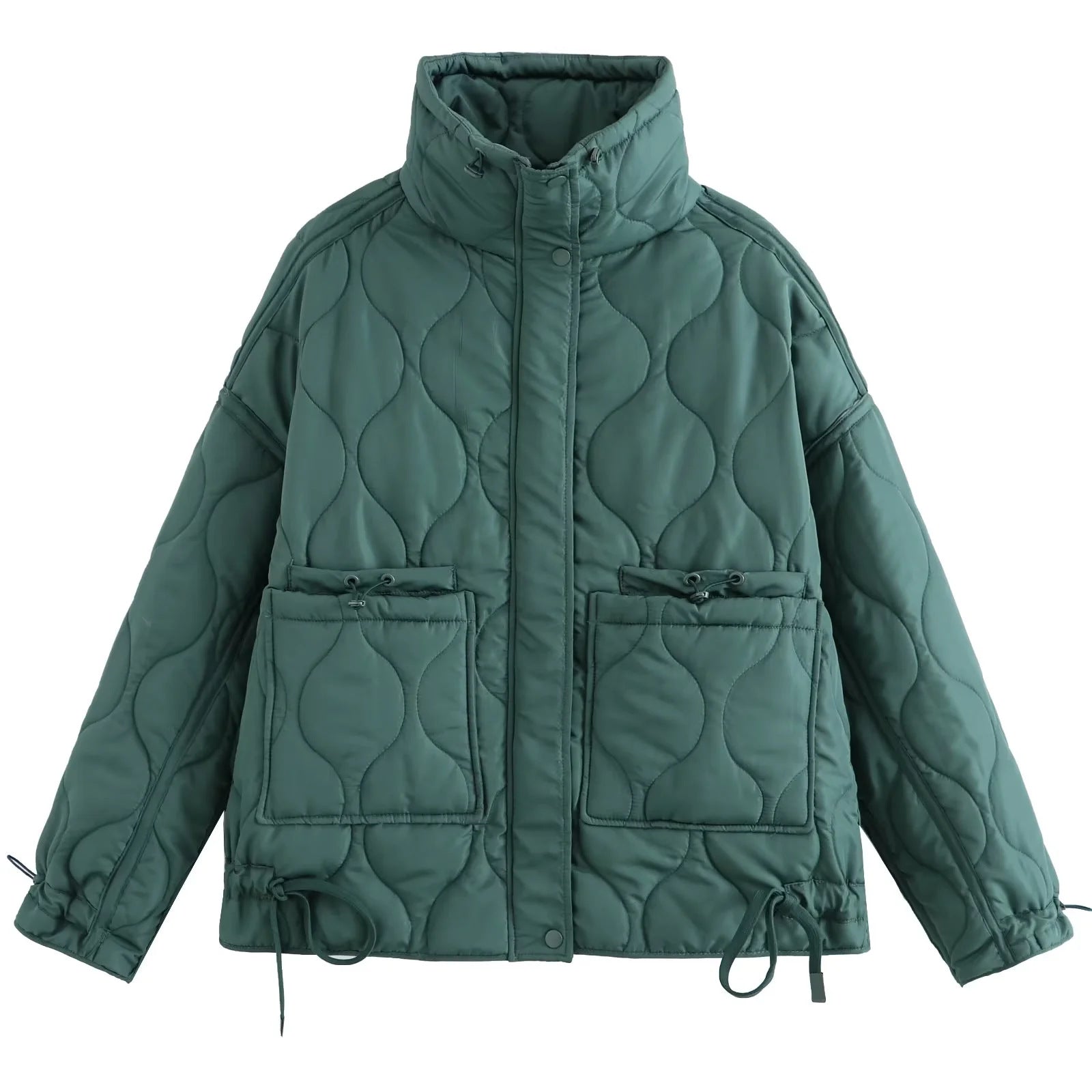 Damjacka med Ståkrage i Bomull och Polyester - Praktiska Fickor, Lång Ärmd Jacka för Vår och Höst-4