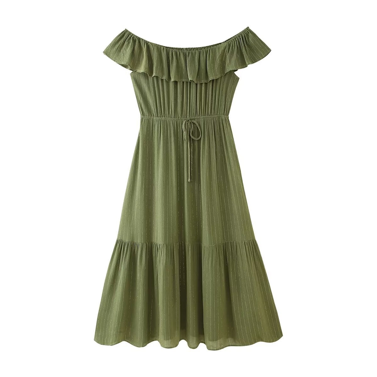 Dam Klänning MIDI Randig Polyester A-Line-1