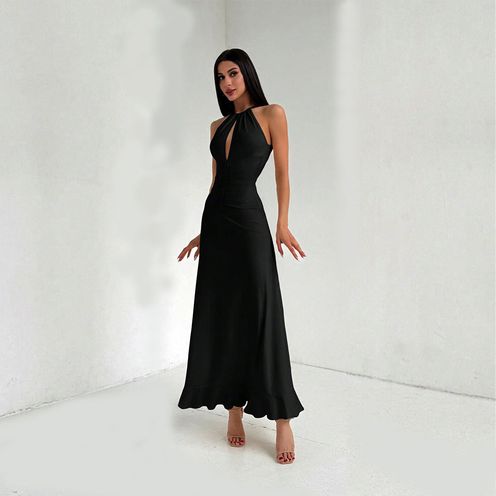 Dam Klänning Halterneck Lång Enfärgad Polyester-4