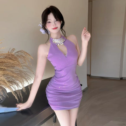 Dam Klänning Bodycon Halterhals Kort Polyester-2