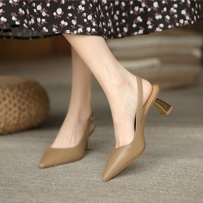 Kvinnors Slingback Pumpar Blockhäl Läder Spetsig Tå 4