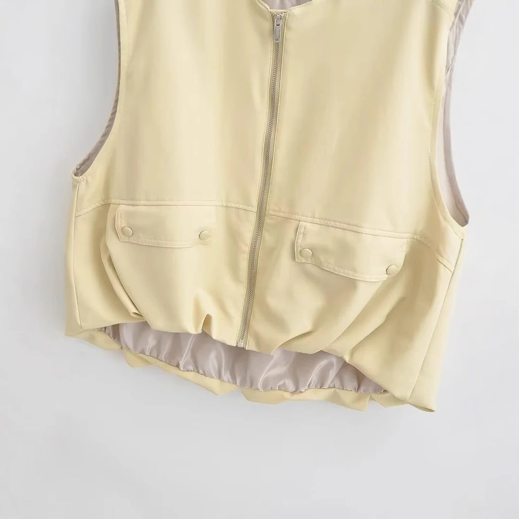 Dam Väst Hög Krage Praktiska Fickor Andningsbart Material-4