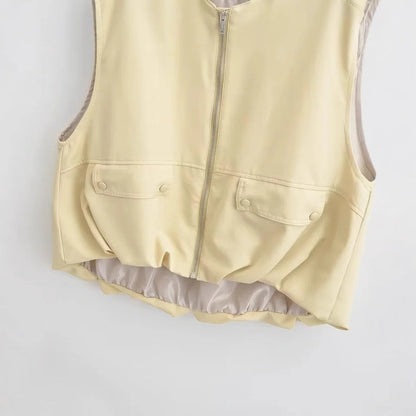 Dam Väst Hög Krage Praktiska Fickor Andningsbart Material-4