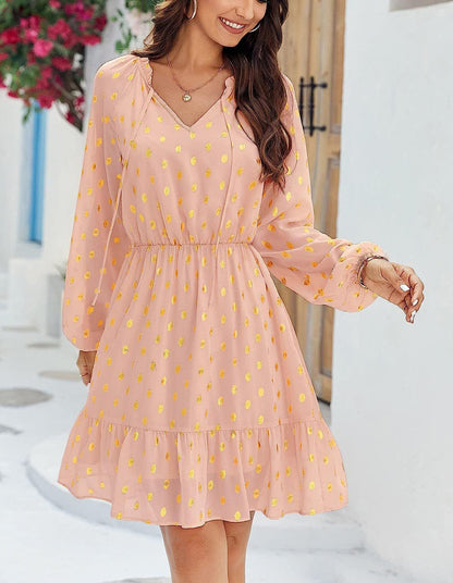 Sommarklänning Dam V-ringad i Lätt Bomull med Elastiskt Midjeband – Perfekt för Strand och Fest 1