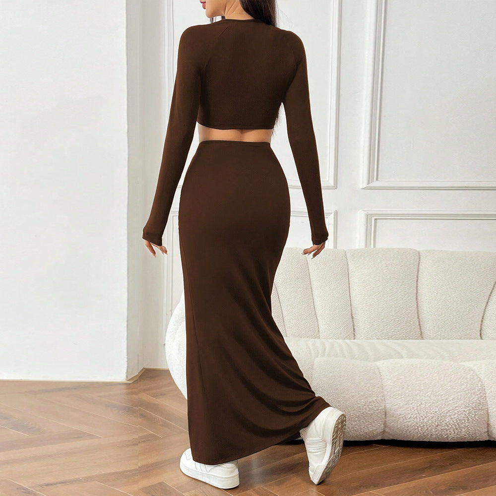 Dam Två Delar Set Kort Topplång Kjol Polyester för Sommarkläder-3