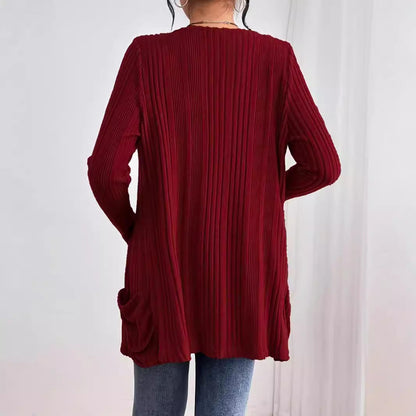 Dam Cardigan Utan Krage Rippad Fleece 95% Polyester 5% Spandex-4